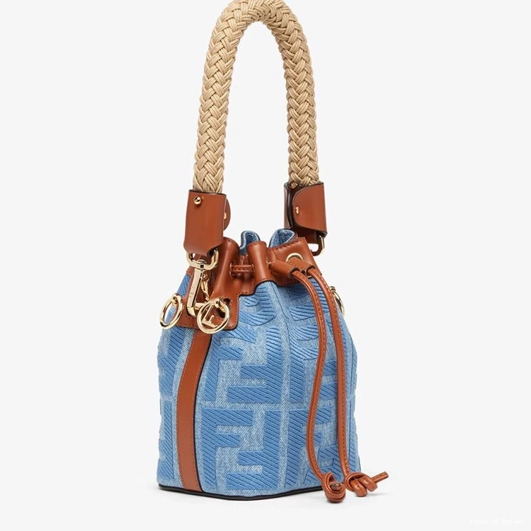 Vintage HOT Handle Tresor In Blue Straw Fendi Bucket with Bag Mini Straw Motif FF Mon 0717